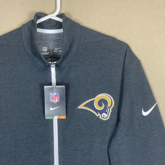 Nike Sweatshirt Adult Large Gray LA Rams Swoosh Dri Fit Full Zip NFL‎ Mens NWT - Picture 2 of 14